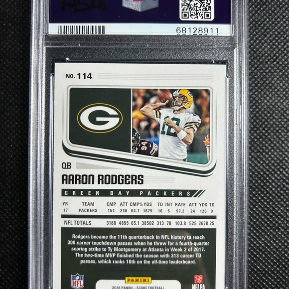 2018 Score Aaron Rodgers /35 Artist's Proof #114 Packers PSA 10 Gem Mint Pop 2 - Picture 2 of 2